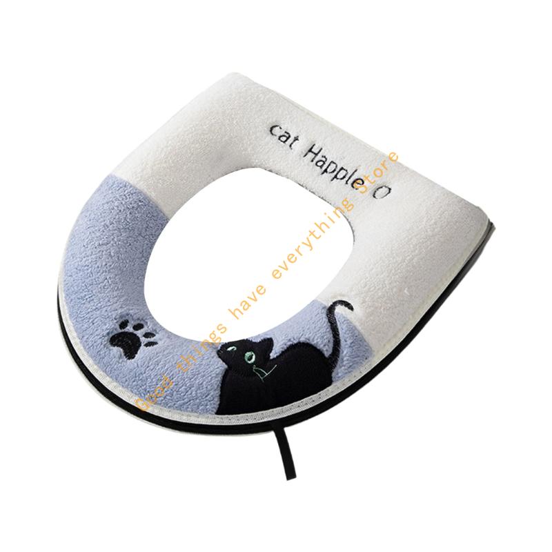 

Warm Flannel Toilet Cover Statics Toilet Cushion Pad Pet Friendly Bathroom Accessories for Winter Warmth 55KF синій