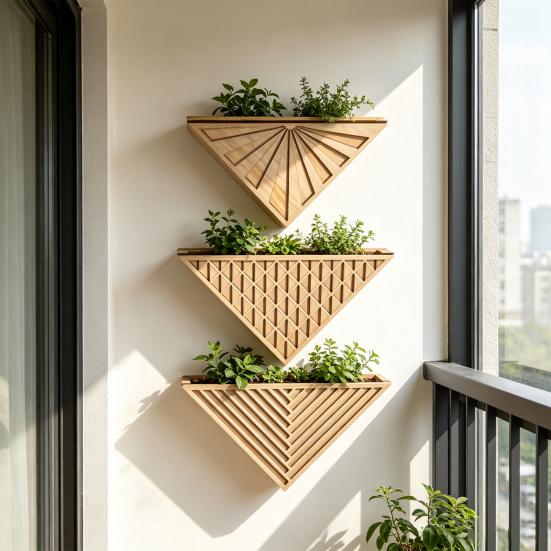 Wood Planter Box for Indoor Plants Wall Mounted Boho Hanging Planter Small Triangle Shaped Flower Pot for Living Room Bedroom Kitchen Office Home Wall