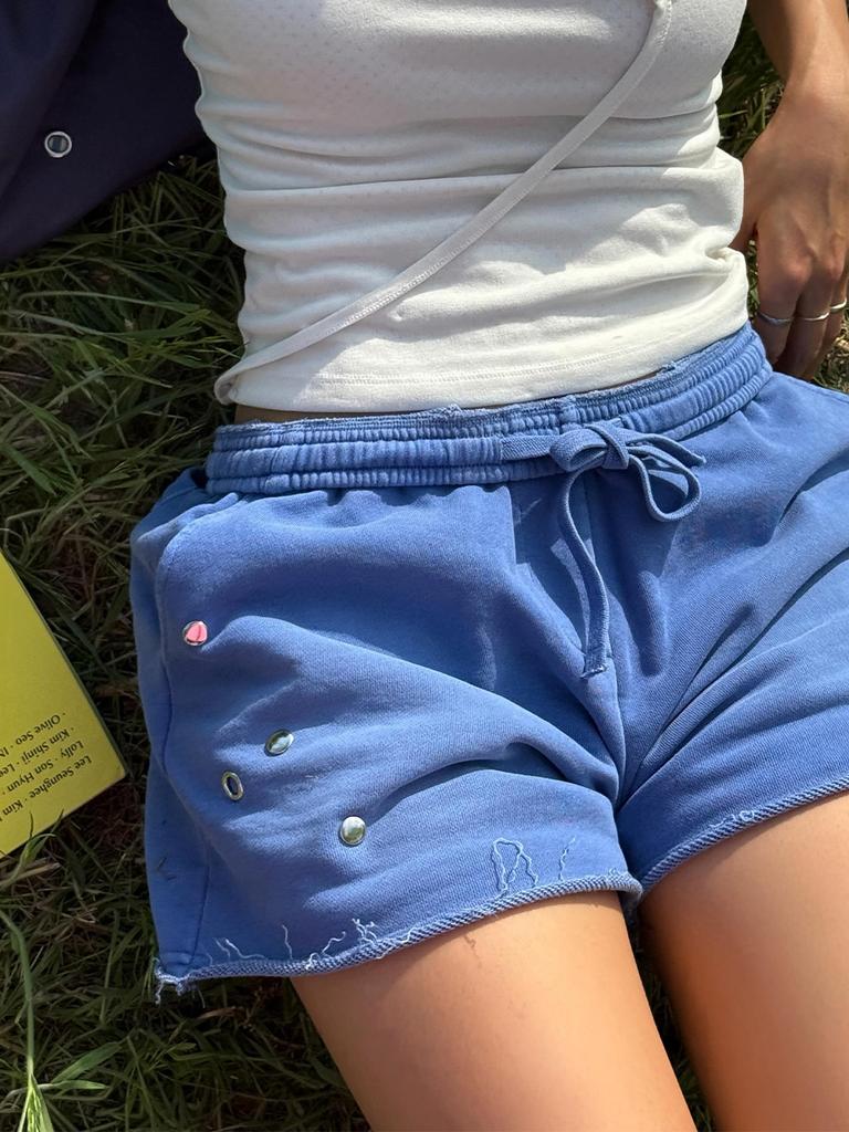 KIJUN Faded Stud Shorts Blue