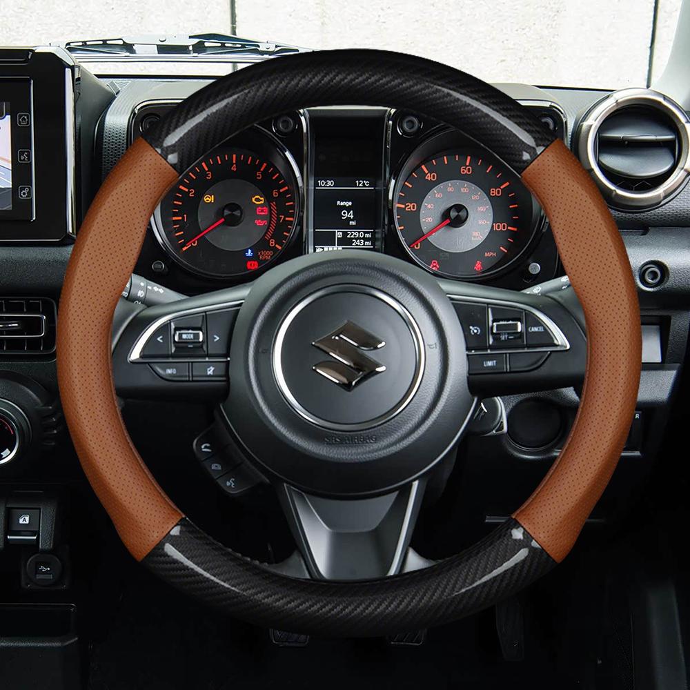 For Suzuki Steering Wheel Cover Carbon Fiber Leather Swift Fronx Dzire Celerio Ciaz Baleno Solio Splash SX4 Vitara Alto JIMNY