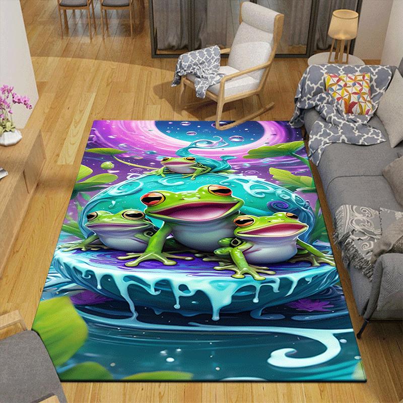 1pc Cute frog family Print, Design Indoor Area Rug - Soft, Anti-Slip, and Durable Gaming Room Decor for Bedroom