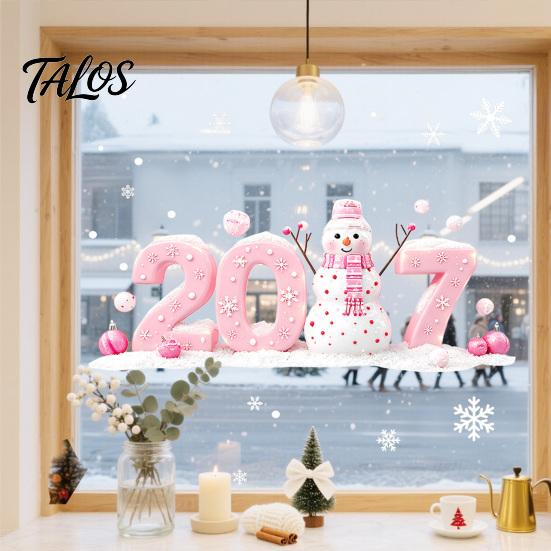 New Year Glass Decal Decorations 2027 Christmas Static Window Clings, Snowman Snowflake Holly Stickers, Festive Home Ornaments Reusable Xmas