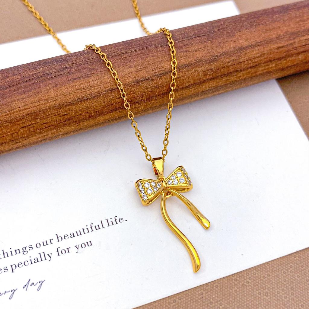 Necklace New Ribbon Bow Necklace Accessories Women's ins Style Niche Design Sense Fashion Versatile Clavicle Chain Women