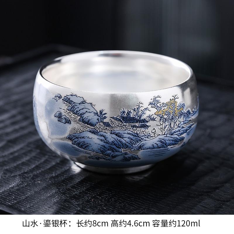 999 Silver Gilded Master Tea Cup Handmade Ceramic with Enamel Decoration Luxury Gongfu Teaware for Collector Gift