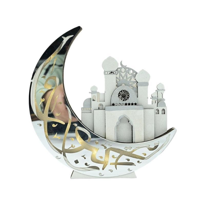 Eid Decoration Moon Castles Ornament with LED Light for Festives Setting