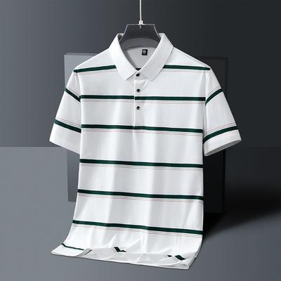 Summer Men's Polo Shirt  Pure Cotton Short Sleeved T-shirt  Thin Striped Business Casual Breathable Wrinkle Resistant Top