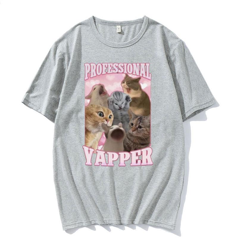 Professional Yapper Funny Tshirt Cute Kawaii Screaming Cat Meme Graphic Tshirts Men Women 100 Cotton Short Sleeve T Shirt Tops