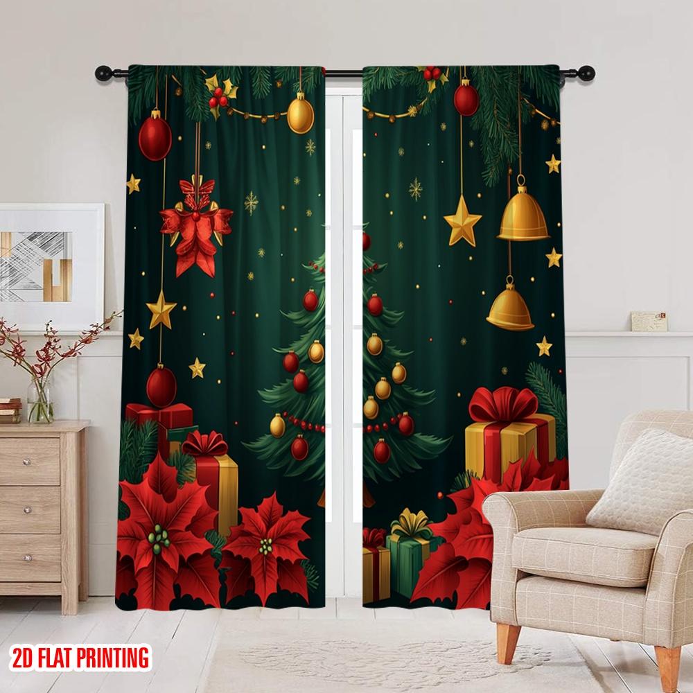 2 Stück, 2D-Flachdruck Vorhangstoff Weihnachtsbaumschmuck Festliche Girlande (3) Vielseitiges, strapazierfähiges Polyester (ohne Stange)