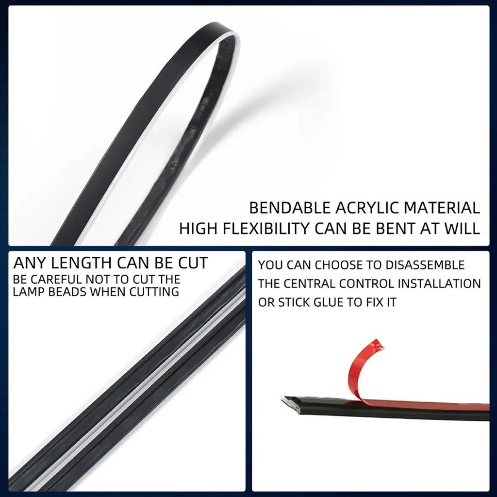 Car LED Ambient Light 64 Colors RGB USB App Control Interior Atmosphere Lamp Acrylic Strip 110cm Car Decor