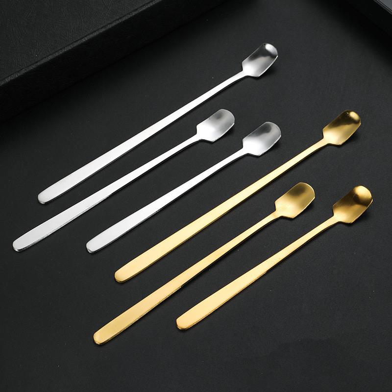 Stainless Steel Square Mini Teaspoon with Long Handle Small High Quality Spoon Coffee Ice Cream Honey Mixing Spoons Tableware