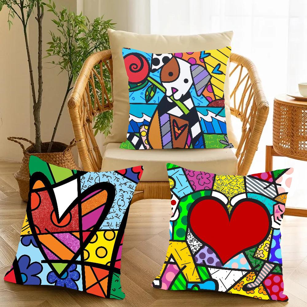 R-romero B-Britto Art Pillow Case Applicable Space For Guest Rooms Interiors Cars Office House Decoration