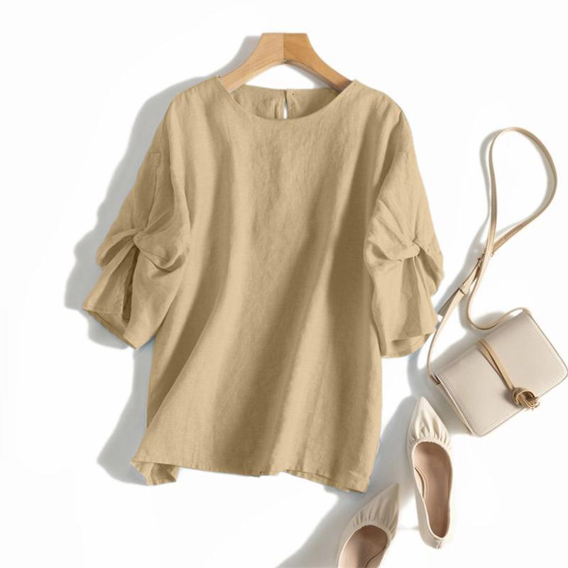 

ZANZEA Women Round Neck Solid Color Casual Short Sleeve Blouse 5XL