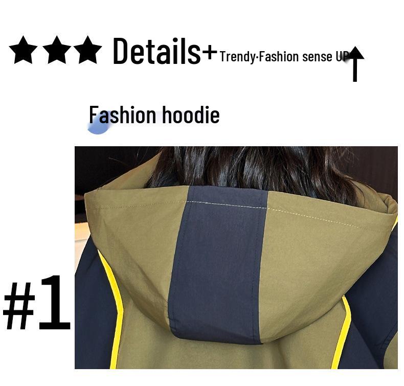 Flickors färgblocksvindjacka - Vår/Höst 2025, Med huva, Vindtät, För mellanstora och stora barn