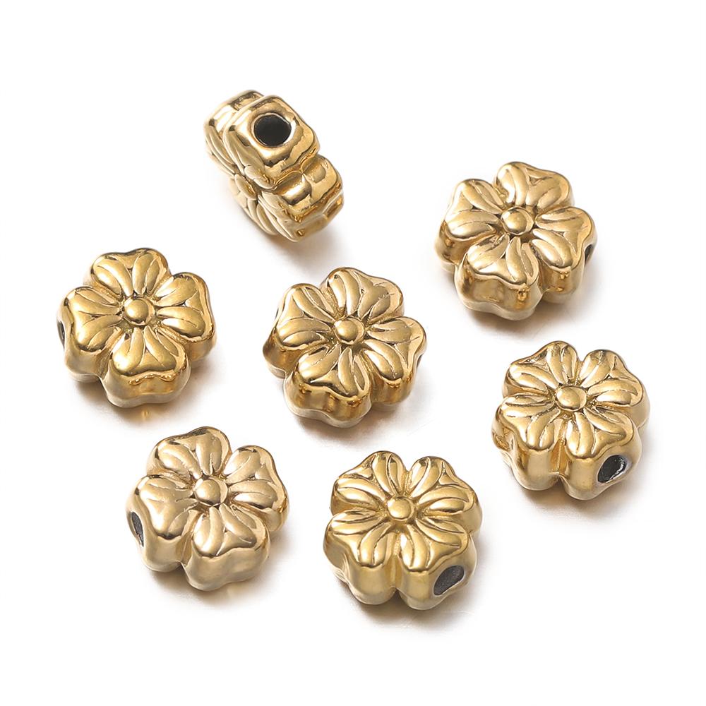 10Pcs/Pack Stainless Steel Various Shape Gold Steel Color Texture Spacer Beads for DIY Bracelet Jewelry Making Accessories