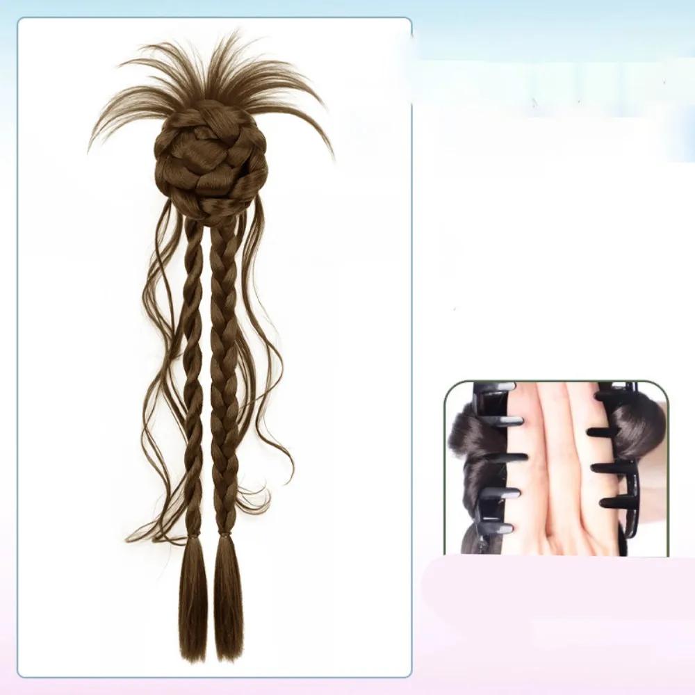 

50см Ленивый Натуральный Куриный Пух Синтетическая Голова Парик Заколка Милая Девушка Плетеные Косички Парик Хвост светло-коричневого