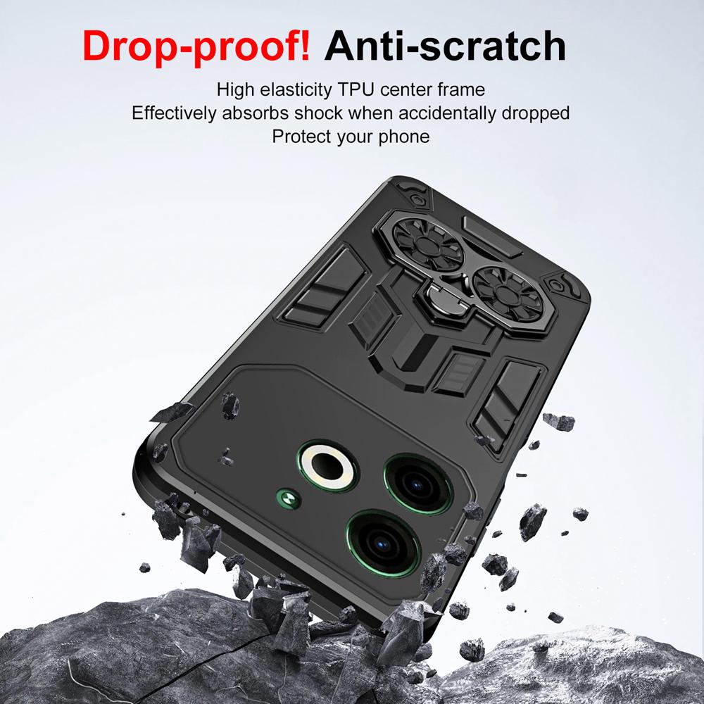 KEYSION Shockproof Armor Case for TECNO POVA 6 Neo 4G Soft Silicone+PC Metal Ring Stand Phone Back Cover for TECNO Pova 6 Neo 4G