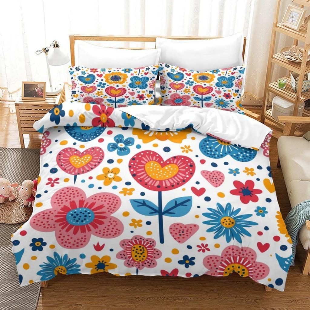 Purple Flower Print Bedding Bedroom Set Duvet Cover With Pillowcase Three-Piece Set