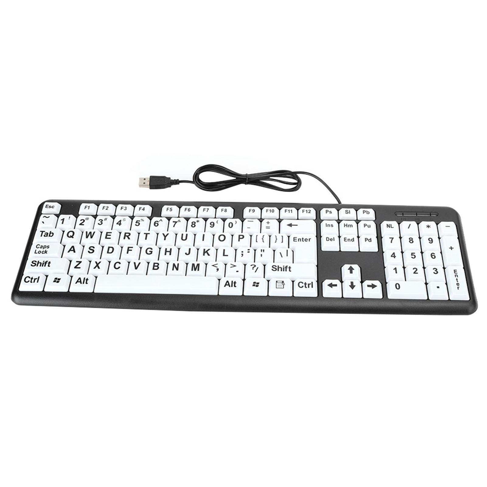 

Black Low Vision Keyboard USB Wired Old People Keyboard with White Large Print Keys US Layout QWERTY