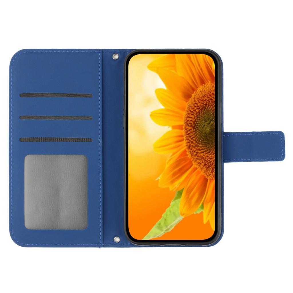 HT04 For iPhone 16 Case Sunflower Skin-Feel Leather Phone Cover with Shoulder Strap