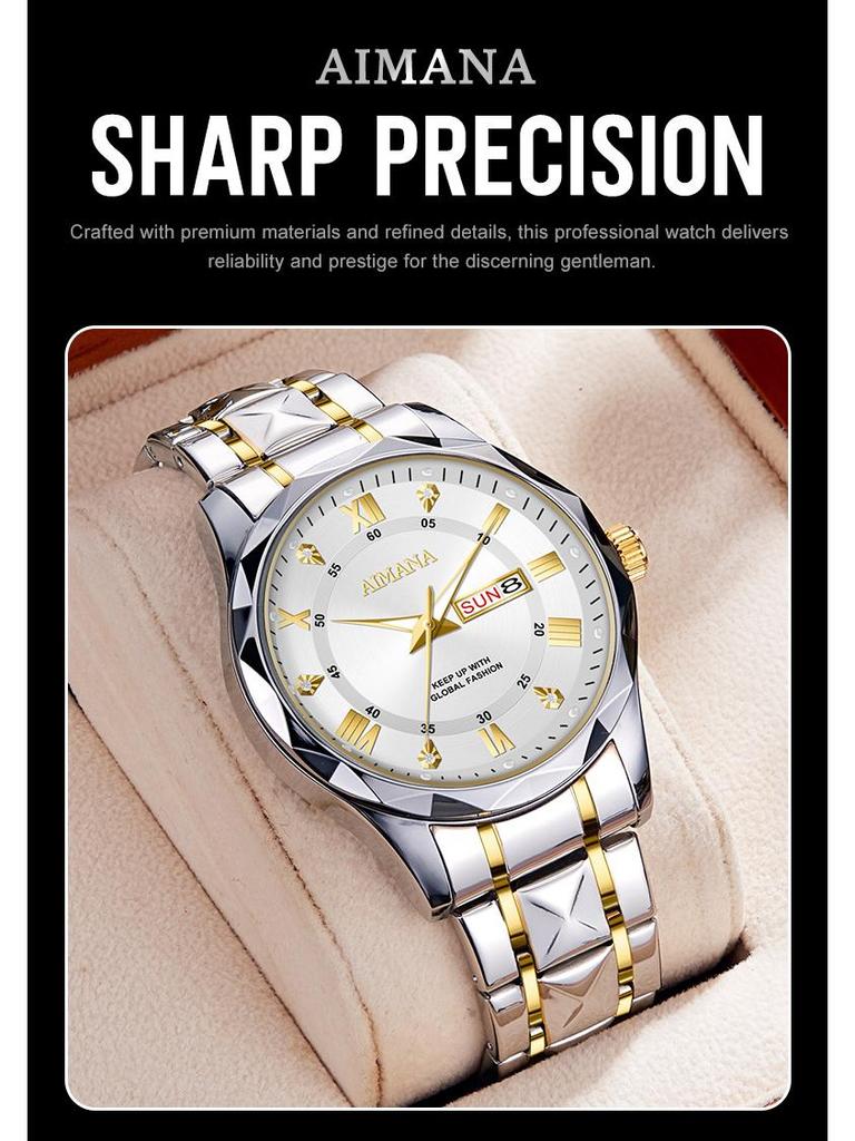 Men's Luminous Calendar Quartz Watch: Waterproof Steel Band Fashion Timepiece