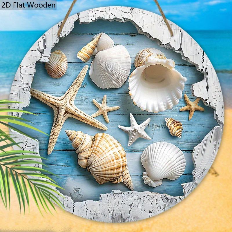 Sommer Holzschild mit Seestern- & Muschelmuster - Rustikale dekorative Hängeplakette - Ideal für vielseitige Verwendung