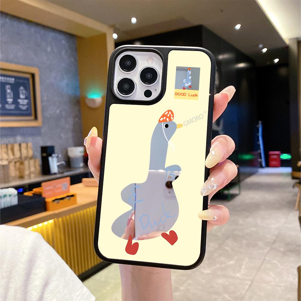 Creative Tilted Head Good Luck Duck Mirror Mobile Phone Case iPhone17 with Mirror Anti-drop Protective Case Apple 13 Anti-drop Case