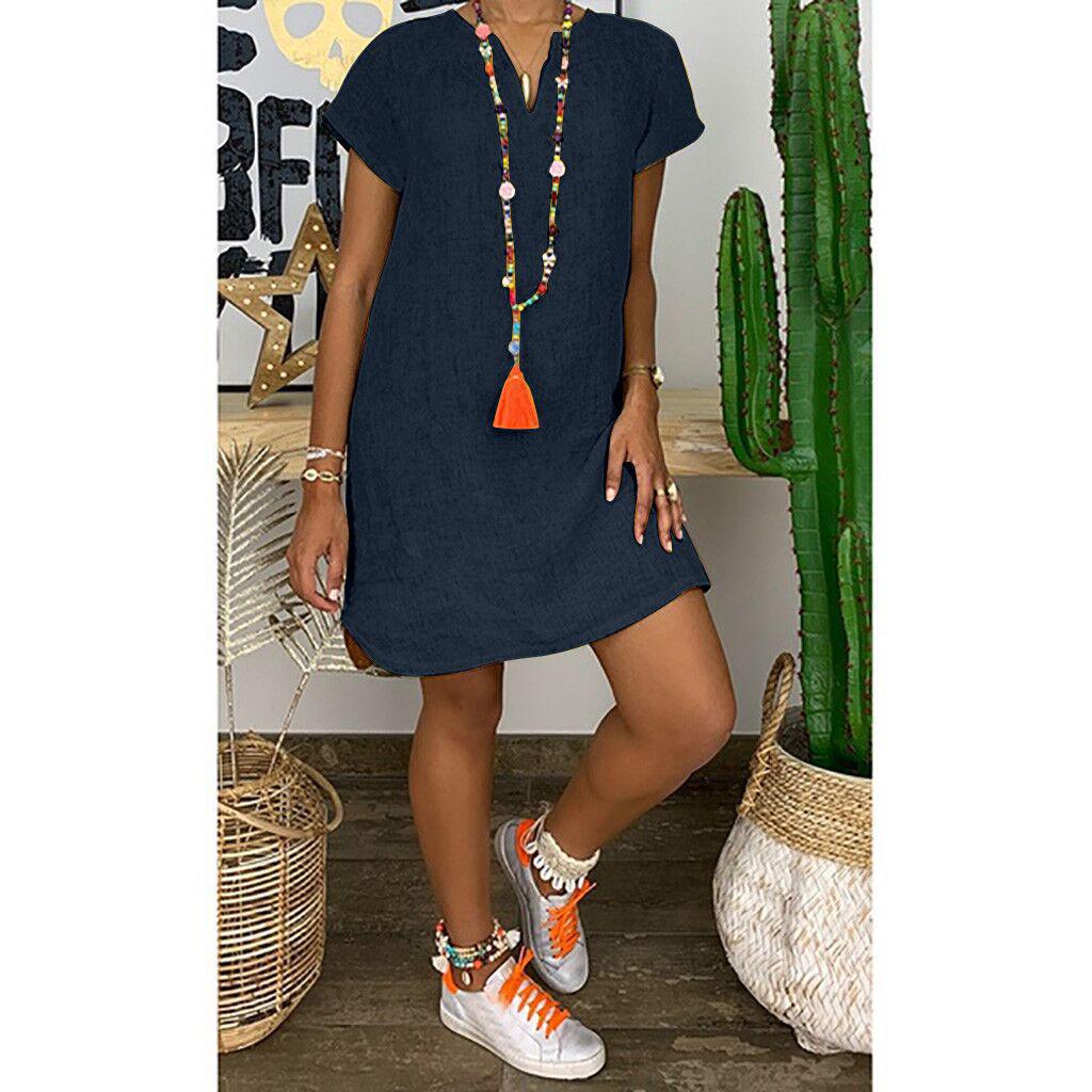 Abito estivo casual a maniche corte in cotone e lino da donna 2024 - Disponibile in stili europei e americani