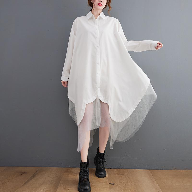 Plus Size Irregular Patchwork Mesh Skirt Dress One Size белый