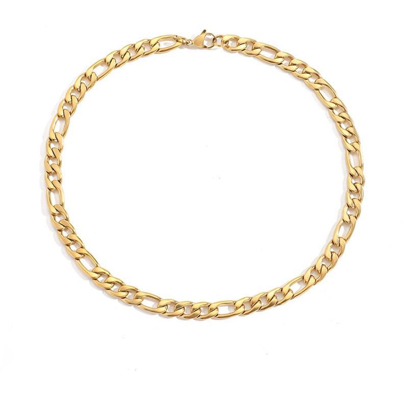 Unisex Figaro Chain Necklace in Gold Titanium Stainless Steel