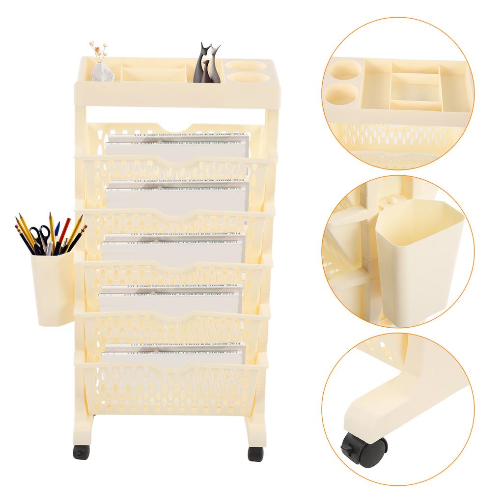 Movable Bookshelf 6 Tier Large Capacity Thickened Multifunctional Rolling Book Rack for Deskside Living Room