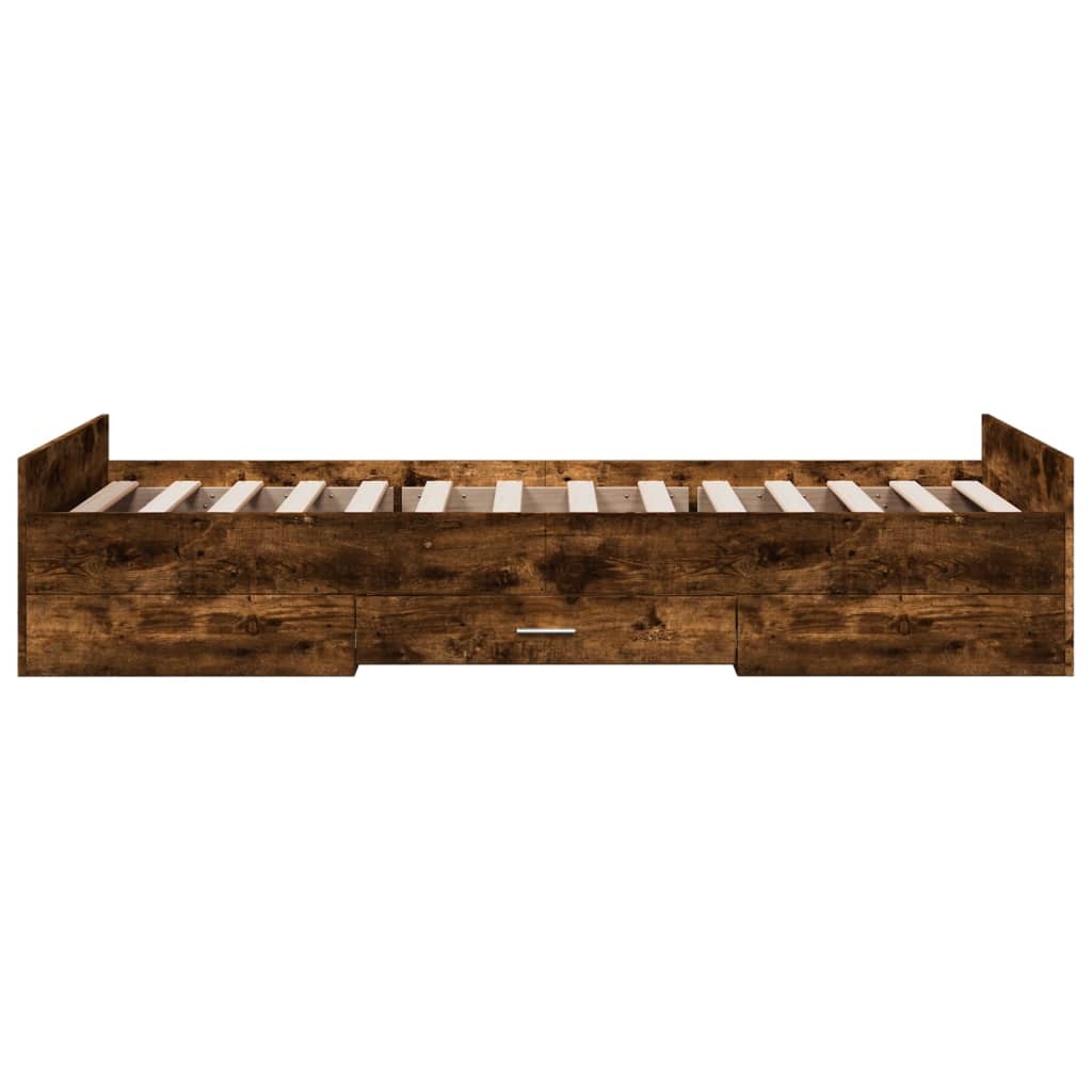 Bed Frame with Drawers Smoked Oak 100x200 Cm Particleboard