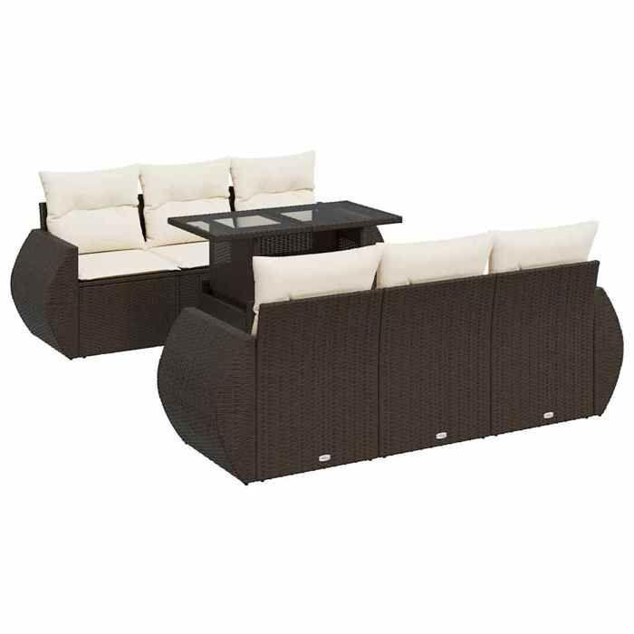 VidaXL Salon de jardin avec coussins 7 pcs marron résine tressée 3326584