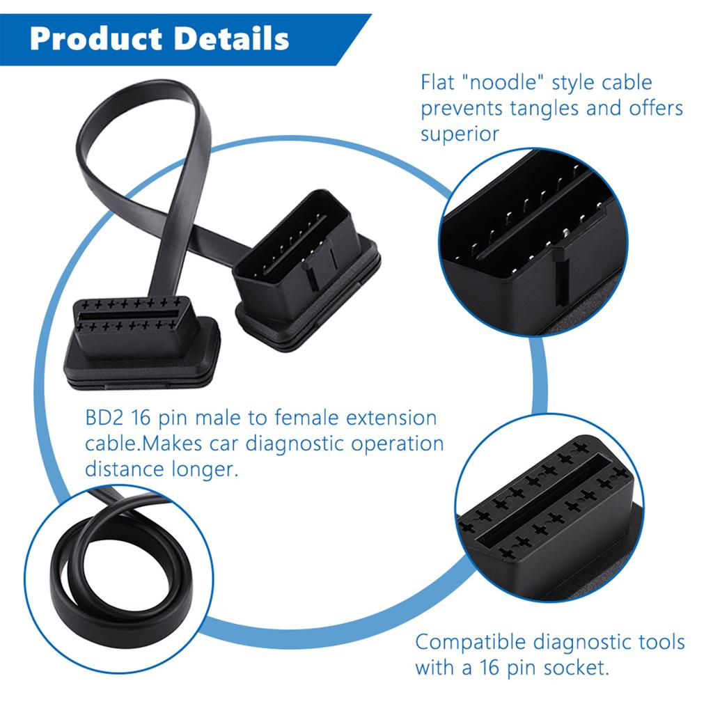 Car Auto 16 Pin Male to Female Extension Cable Diagnostic Adapter 30cmCelsius12inch Length