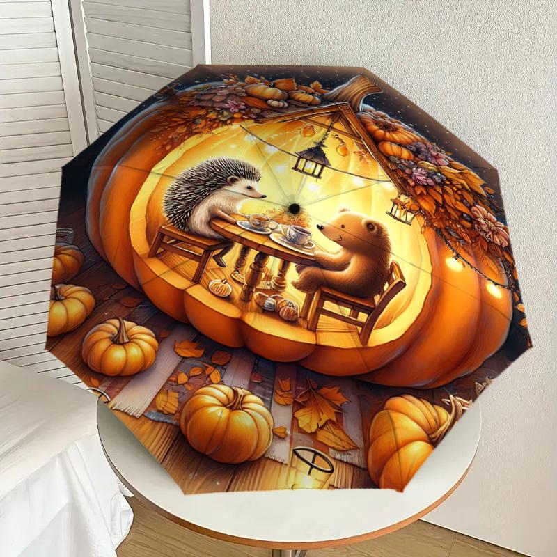 1PC Pumpkin houseAutomatic Open/Close Umbrella with Windproof, 8-Rib Sturdy Canopy, Durable Ribs, Fashionable Design1261A
