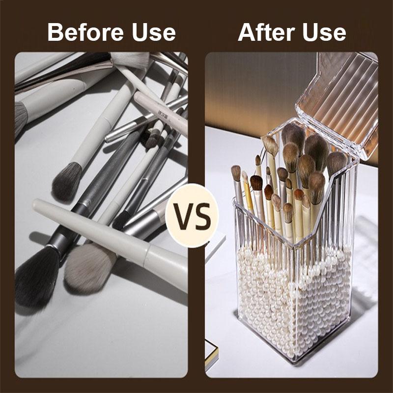 Transparenter Make-up-Pinselhalter mit Deckel Kosmetikwerkzeug-Organizer-Box Großes Fassungsvermögen Staubdichte Kosmetikpinsel-Aufbewahrung mit 9 Fächern
