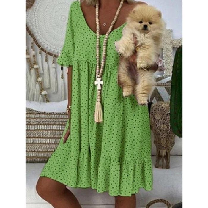 Summer New European and American Women's Dress Urban Casual Printing Medium Large Pendulum Large Size Medium Skirt