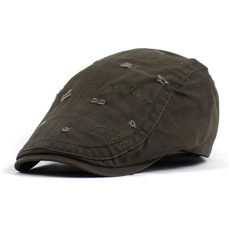 Ripped beret men's cotton cloth do old fashion letter embroidery cap new forward hat