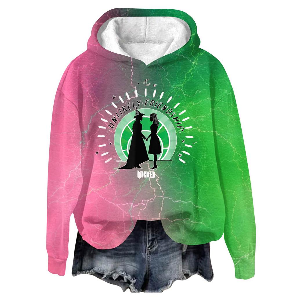 Women's Fashionable Casual Oversized Long-Sleeved Hooded Print Pullover Sweatshirt