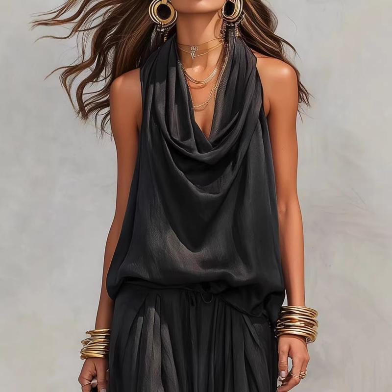 2026 Spring New Solid Color V-neck Waist-Cinching Ruffle Off-Shoulder Elegant Women's Casual Suit