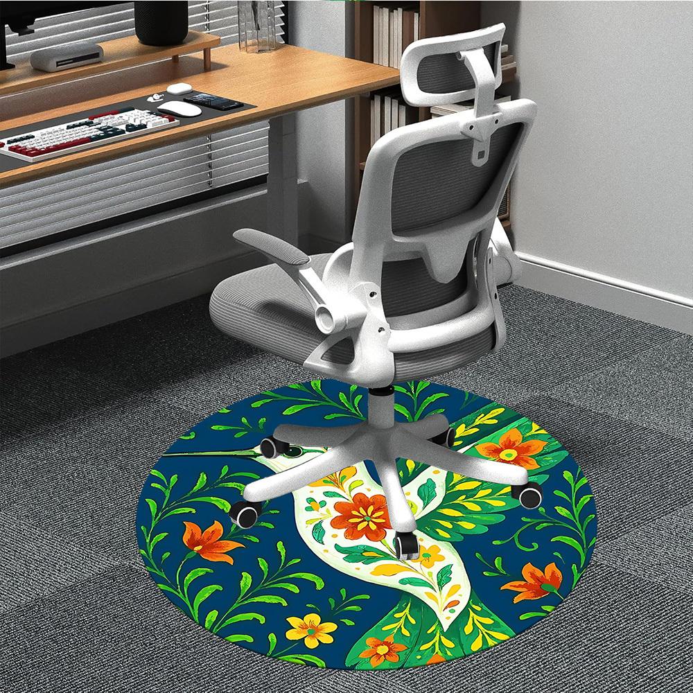 1pc Hummingbird Floral Office Round Area Rug, Under Office Chairs Bedroom Living Room Home Decor, Room Deco