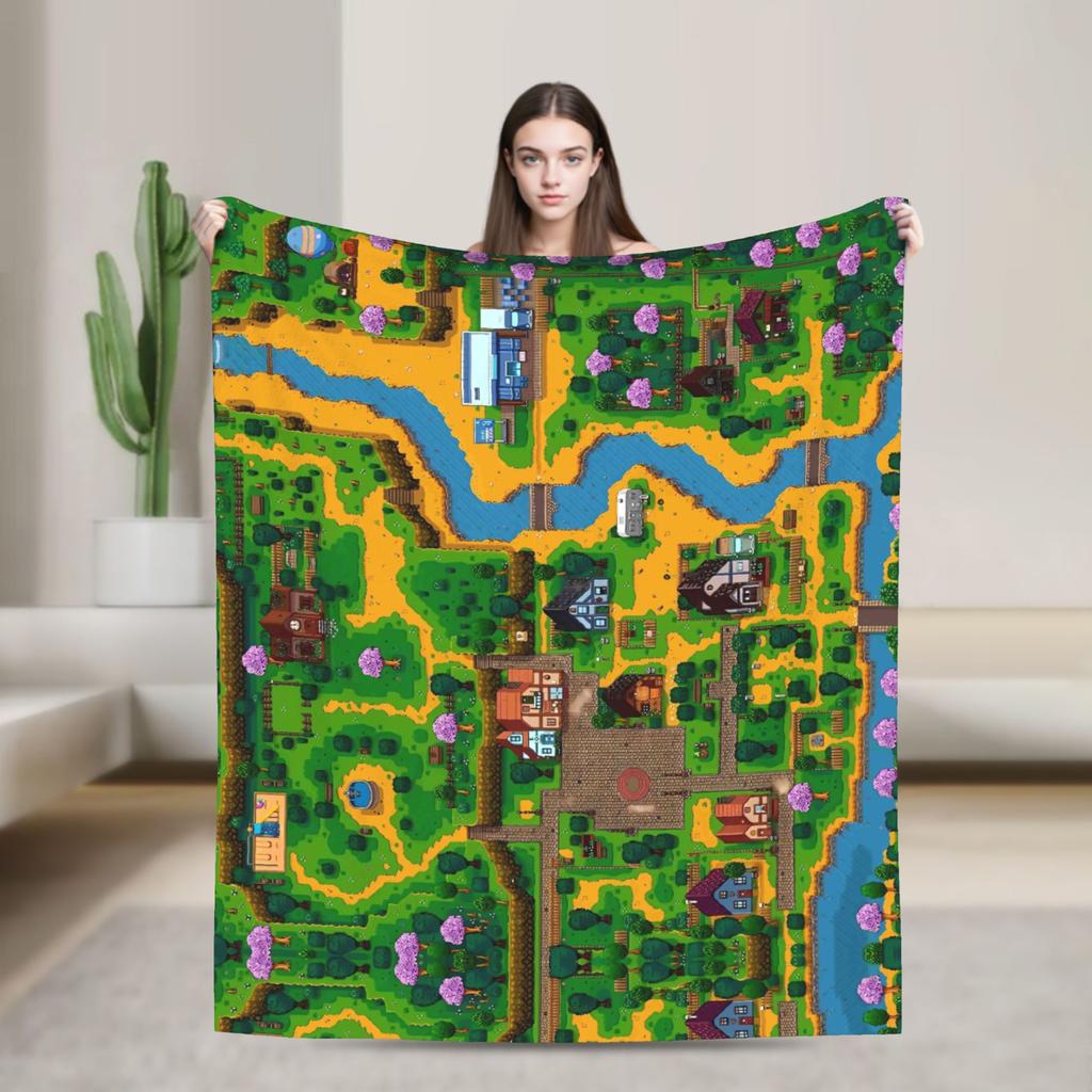 The best Stardew Valley farm-Flannel Blanket  Soft Durable Throw Blanket for Living Room Travel Pattern Bedspread Sofa Bed Cover
