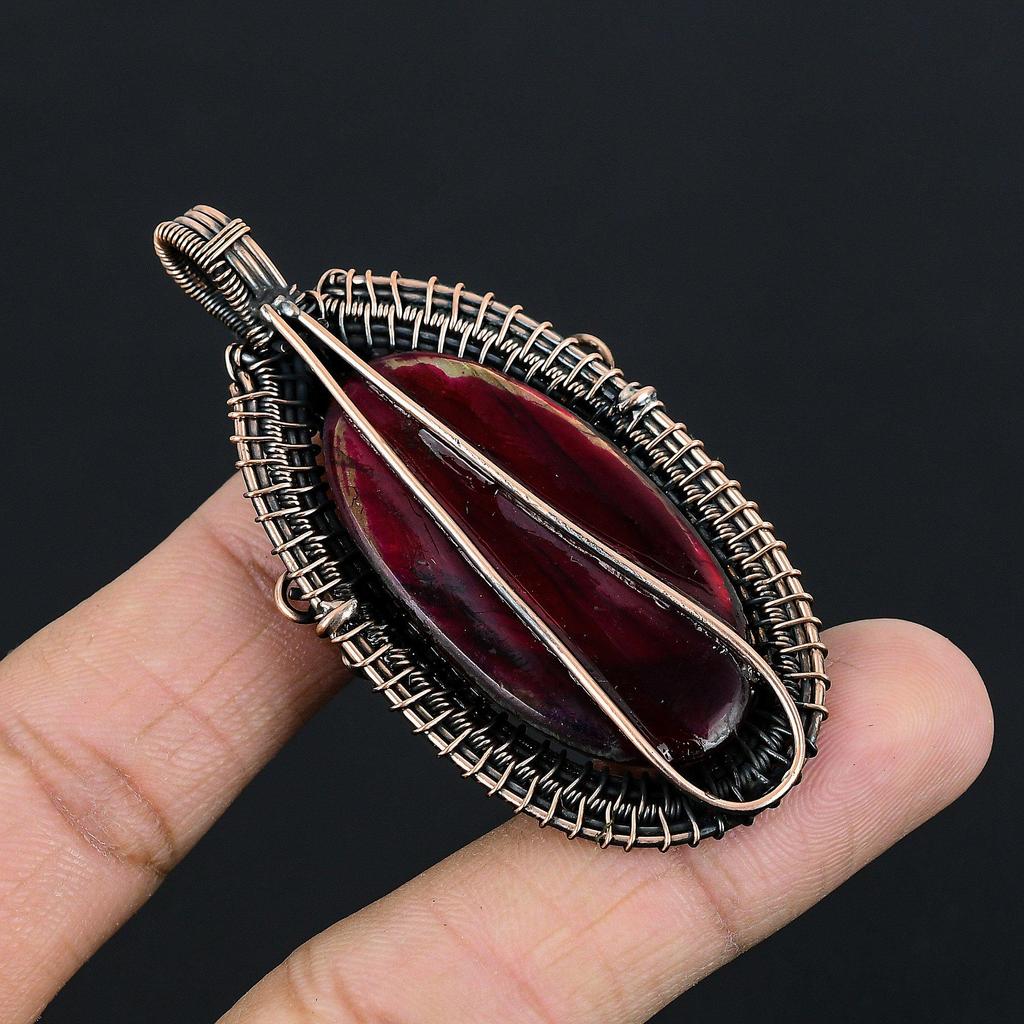 Red Flash Labradorite Pendant, 999 Copper Wire Wrapped Jewelry, Gemstone Jewelry Pendant, Handmade Wedding Gift Jewelry