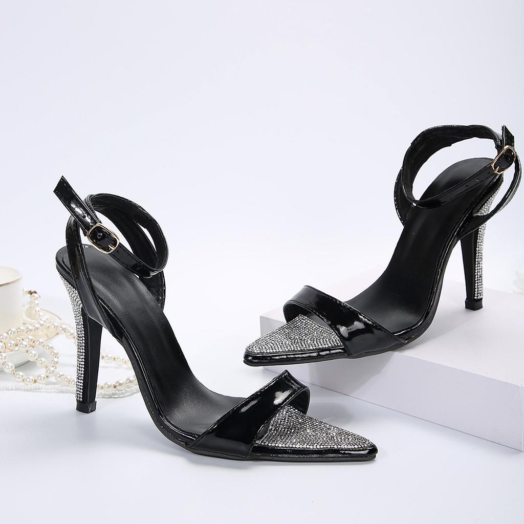 Ladies Heels Foreign Trade New Temperament Rhinestone High Heels Sandals Women's Buckle Pointed Stiletto Fashion Shoes