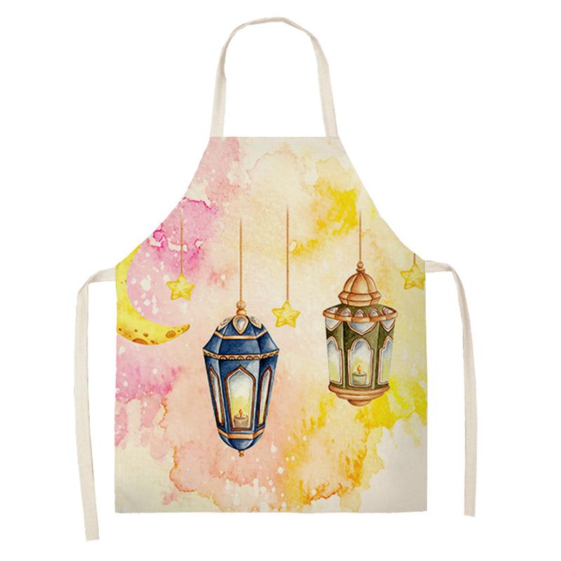 Cooking Baking Apron Eid Mubarak Mosque Printed Bib Muslim Ramadan Karim Kitchen Apron Women Star Crescent Moon Decoration