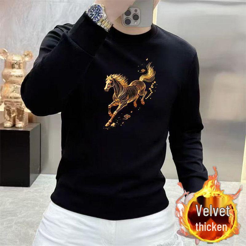 2026 Lucky Year Men's Fleece-Lined Crew Neck Sweatshirt – Stylish Autumn/Winter Fit