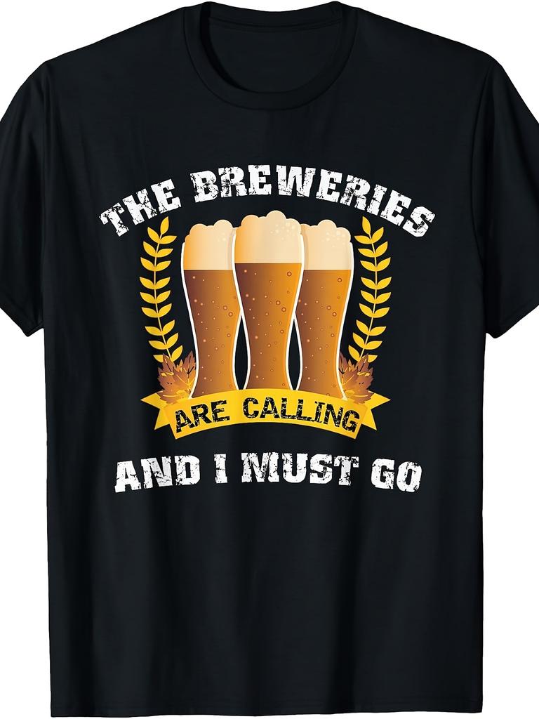 Men's Funny Beer Lover T-Shirt - Retro Brewery Humor Design "The Breweries Are Calling" - Casual Round Neck Tee Suitable for Craft Beer Enthusiasts, M