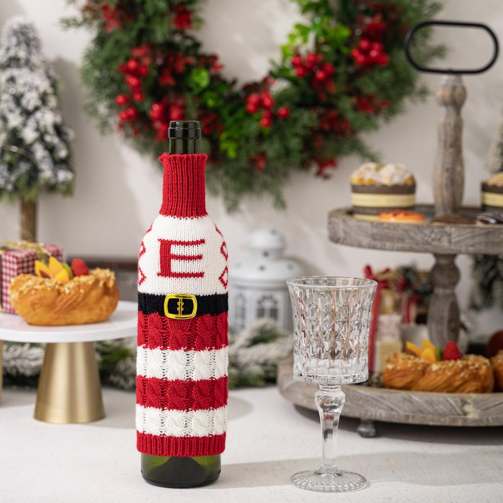 Vibrant And Decorative Knitted Letter Wine Bottle Holder For Christmas Parties And Gifts