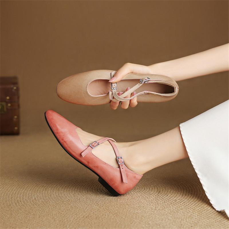 Fashion New Spring/summer Genuine Leather Women Shoe Round Toe Shoes for Women Fashion Mary Jane Shoes Low Heel Women Pumps Flat Shoes