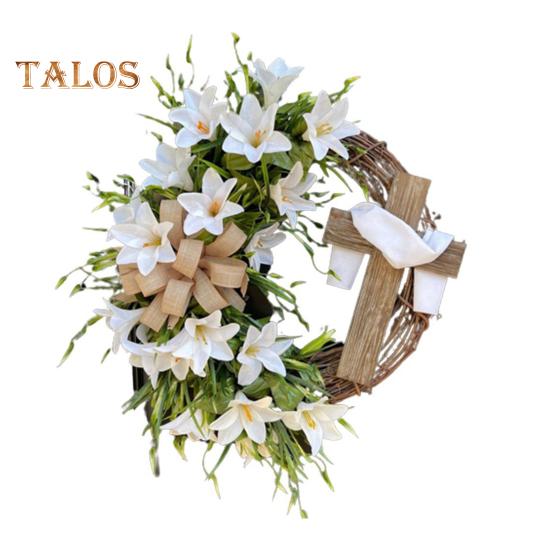 

Пасхальная лилия ротанговый венок домашний офис входная дверь настенный большой имитация цветочная гирлянда украшение для праздника украшение для вечеринки 35cm