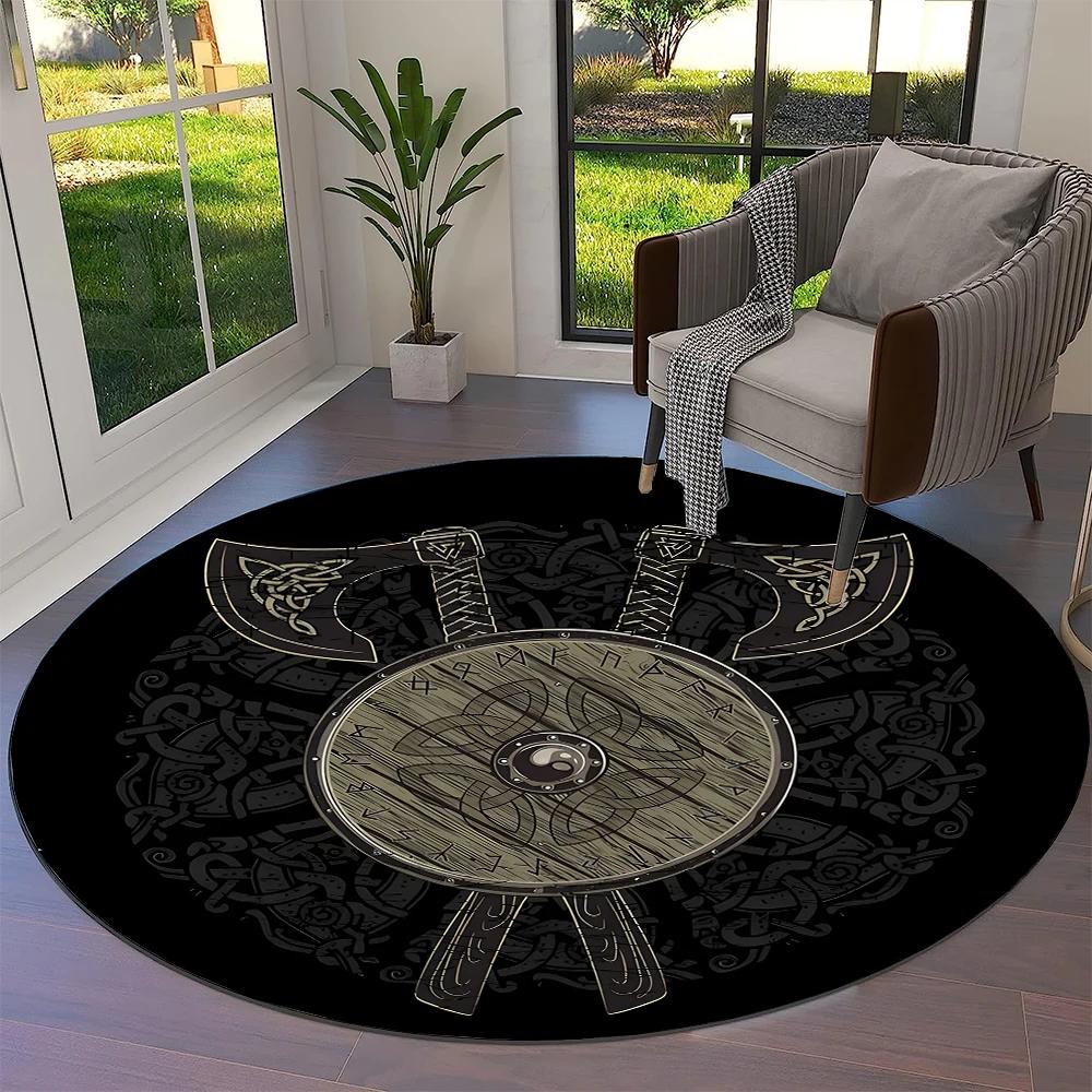 Tree of Life Viking Yggdrasil Valknut Round Carpet Rug for Living Room Bedroom Sofa Decor,Kid Paly Area Rug Non-slip Floor Mat